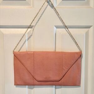 Timeless Blush Pink Leather Envelope Clutch w/Detachable Chain